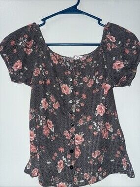 Y2K Hollister Gray Flora Coquette Bella Swan Mallcore Small Henley Tshirt